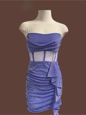 Symphony Purple Strapless Glitter Mini Dress with Sheer Corset Panels